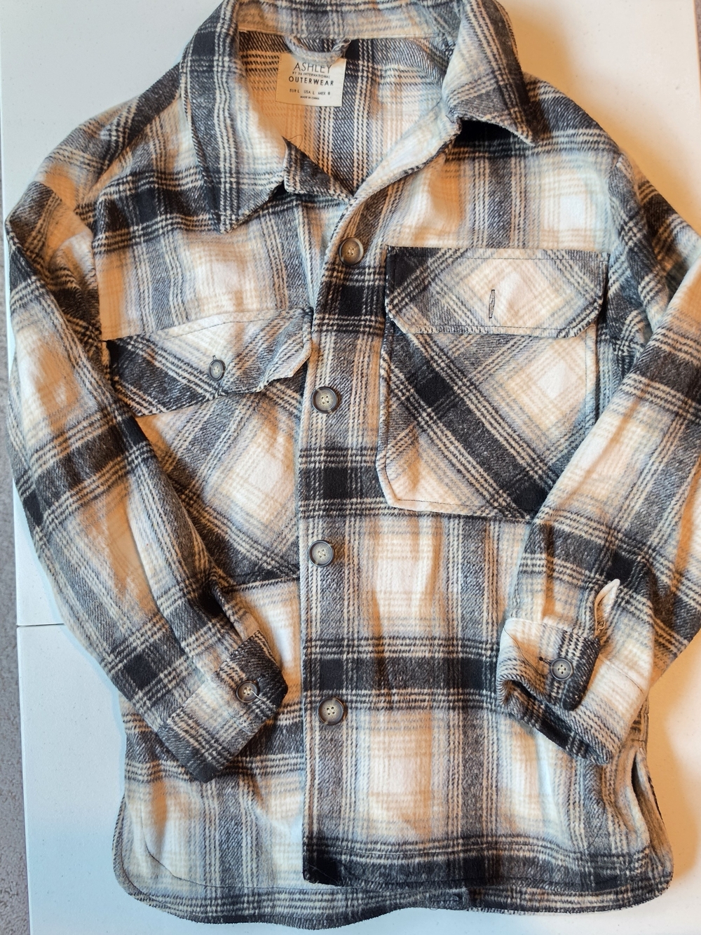 Ashley By 26 International Cream and Black Plaid Button-Down Shirt